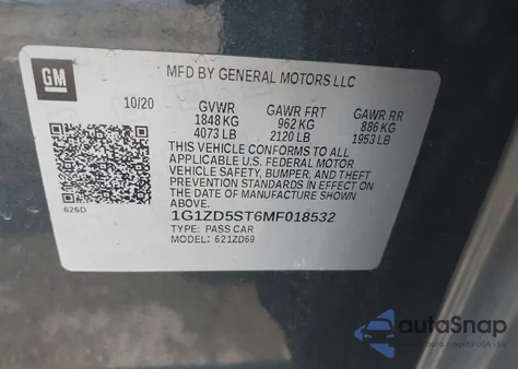 2021 Chevrolet Malibu Fwd Lt z USA, uszkodzony, nr VIN 1G1ZD5ST6MF018532